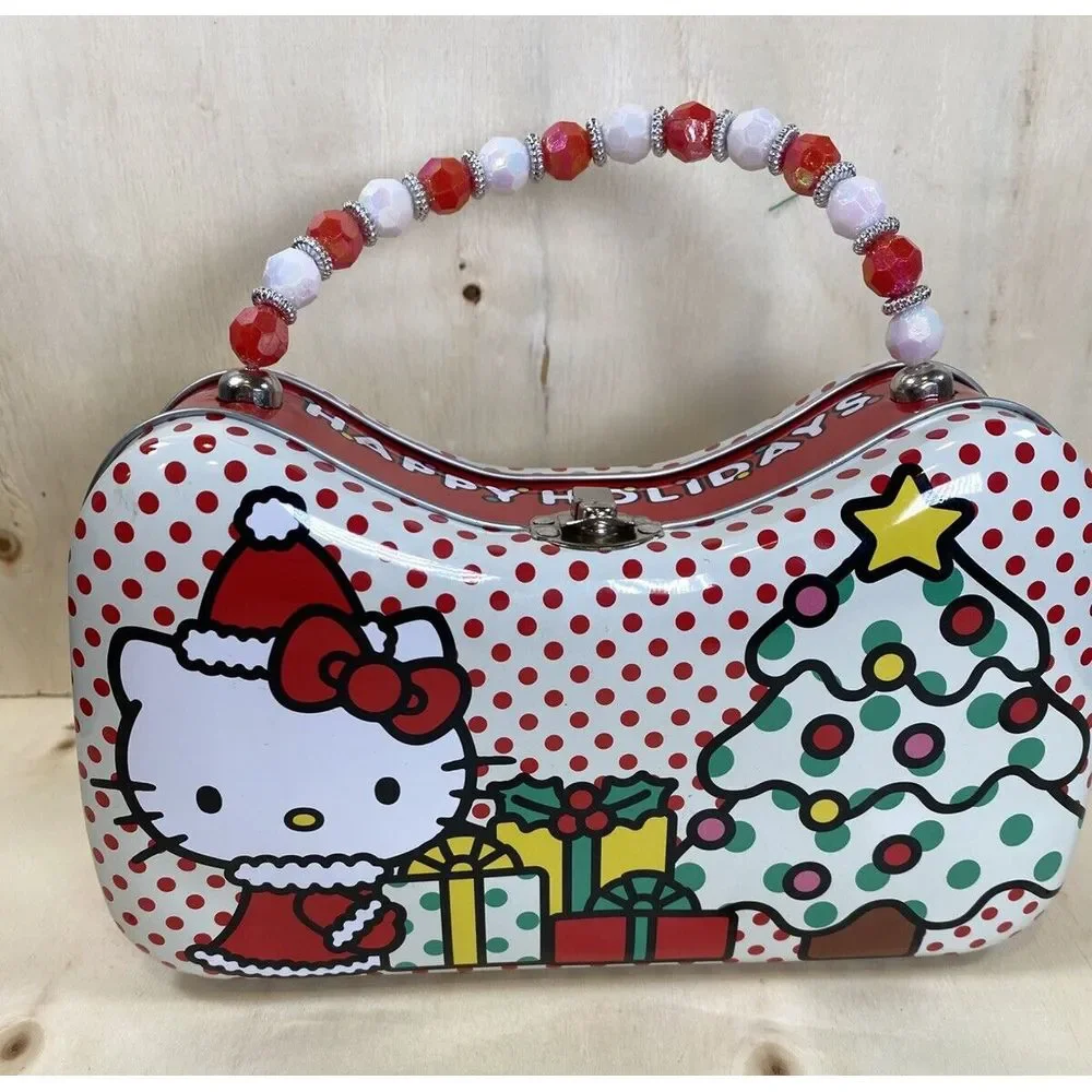 SANRIO Hello Kitty Christmas Purse Tin Carry Case Holiday Storage Box Anime NEW